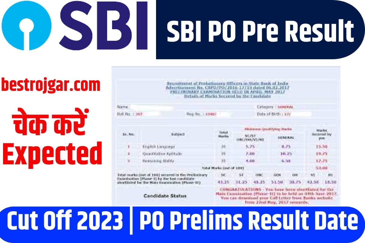 SBI PO Pre Result 2023 चक कर Expected Cut Off 2023 PO Prelims