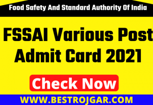 FSSAI Various Post Admit Card 2021