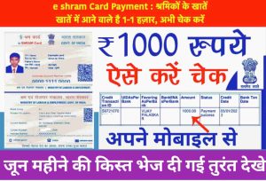 e shram Card Payment : श्रमिकों के खातें खातें में आने वाले है 1-1 हज़ार, अभी चेक करें