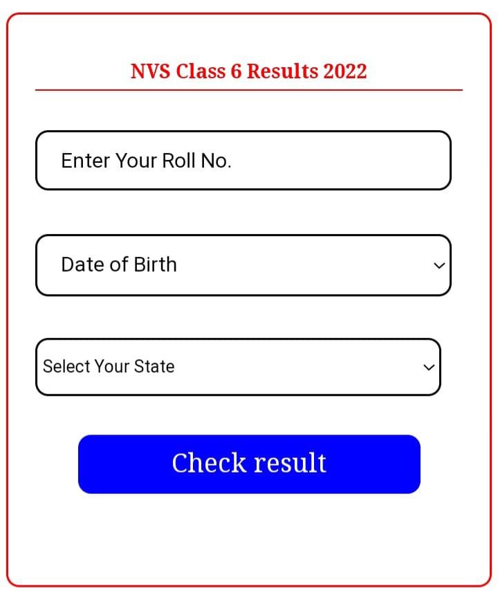 JNVST Result Class 6th