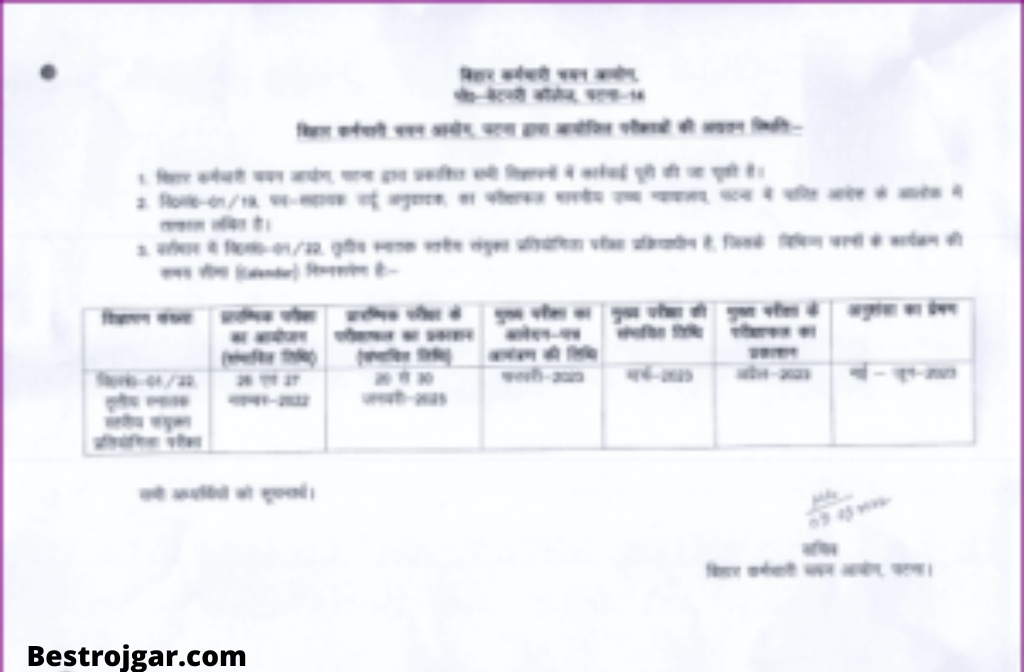 Bihar SSC CGL Exam Date 2022(Out) Direct Link