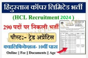 हिंदुस्तान कॉपर लिमिटेड में ट्रेड अप्रेंटिस के 290 पदों पर निकली भर्ती, उम्मीदवार 12 दिसंबर तक करें आवेदन