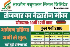 Bhartiya Pashupalan Nigam Limited Vacancy 2022:- रोजगार का बेहतरीन मौका, 10वीं और 12वीं पास जरूरी, आवेदन प्रक्रिया अभी से शुरू.