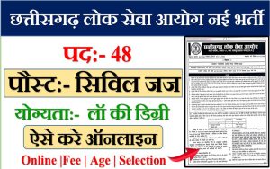 CGPSC CIVIL JUDGE NEW RECUITMENT 2024: छत्तीसगढ़ लोक सेवा आयोग ने सिविल जज के 48 पदों पर निकाली भर्ती, उम्मीदवार 31 दिसंबर तक करें आवेदन