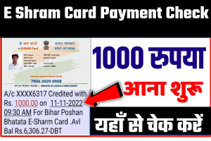 E Shram Card Payment Check 1000 Now:- ईश्रम कार्ड धारकों का पैसा 1000 रुपया मिलना शुरू, यहां अधिक जानकारी उपलब्ध है।