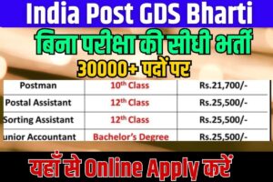 INDIA POST GDS BHARTI 2023: 30000 पदों पर निकली बिना परीक्षा की सीधी भर्ती, जल्दी फॉर्म भरें