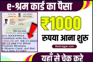 E-Shram Card 2023: श्रमिक कार्ड का 1000 रूपये आया खाते में चेक कैसे करें 2023 पूरी जानकारी यहाँ से ले