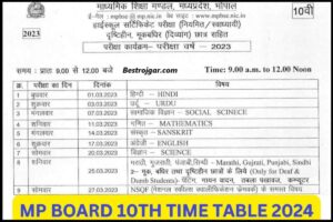 MP Board 10th Time Table 2024: Mpbse.nic.in मैट्रिक परीक्षा तिथि पत्र Pdf और जाने पूरी जानकारी हमारे बेवसाइट पर