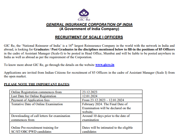 General Insurance Corporation of India Vacancy 