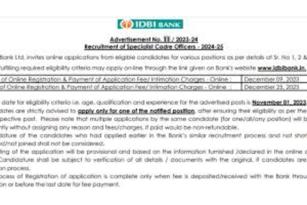 IDBI Bank SO Vacancy 