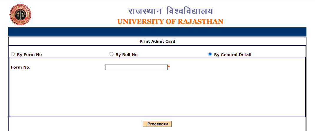 Rajasthan University 1st Semester Admit Card