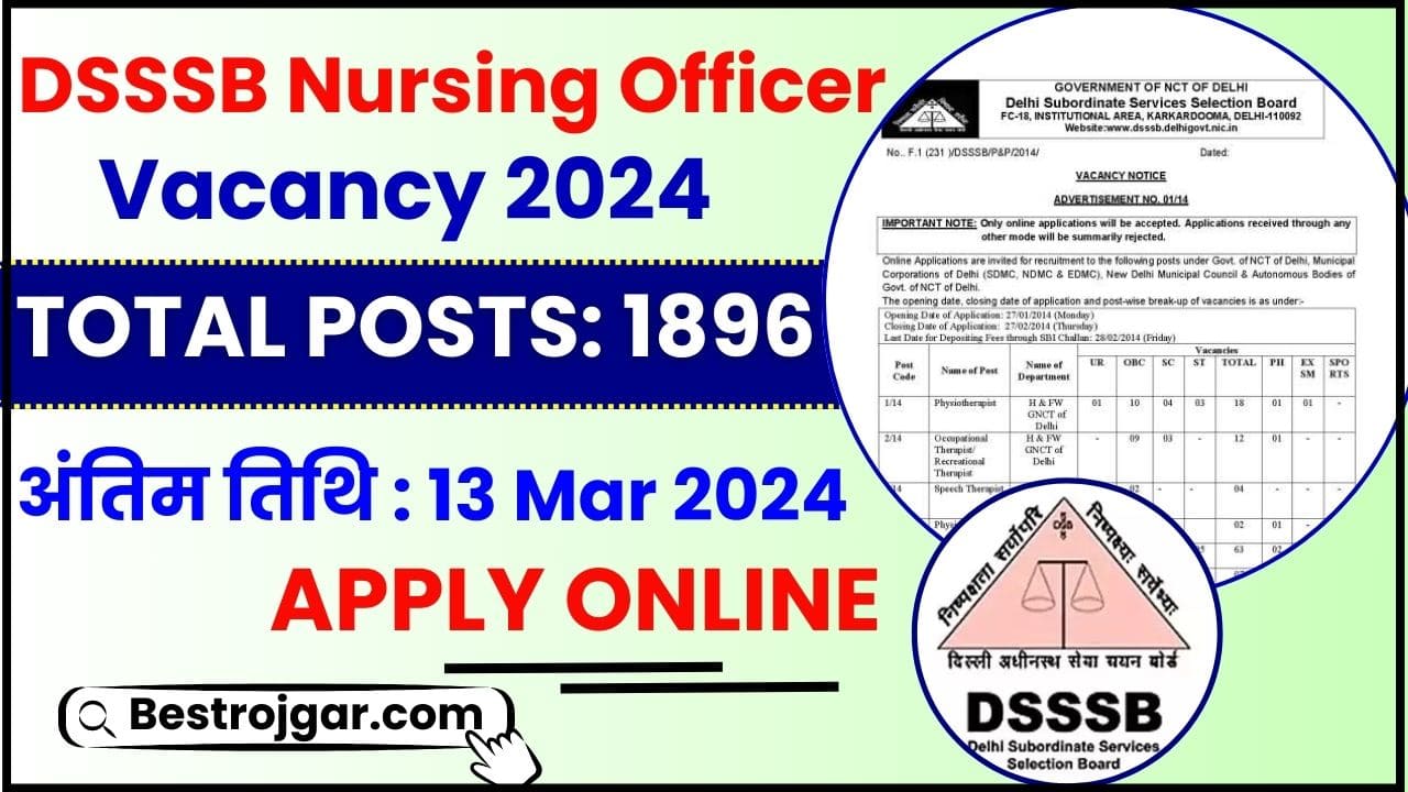 DSSSB Nursing Officer Vacancy 2024