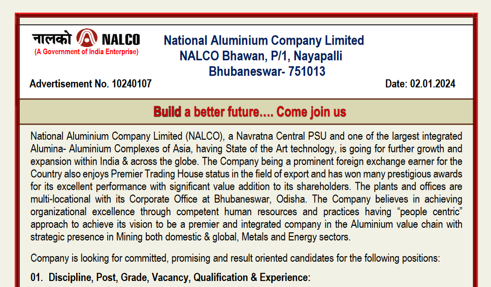 NALCO Vacancy