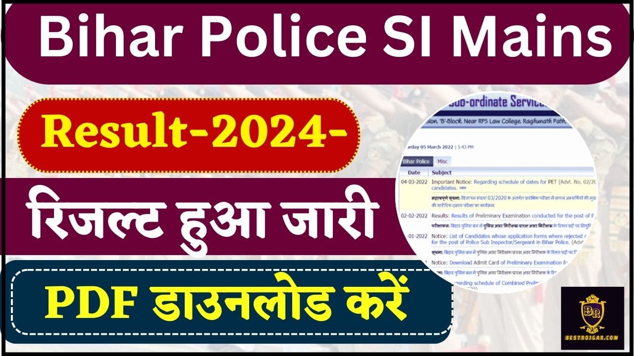 Bihar Police SI Mains Result Download PDF